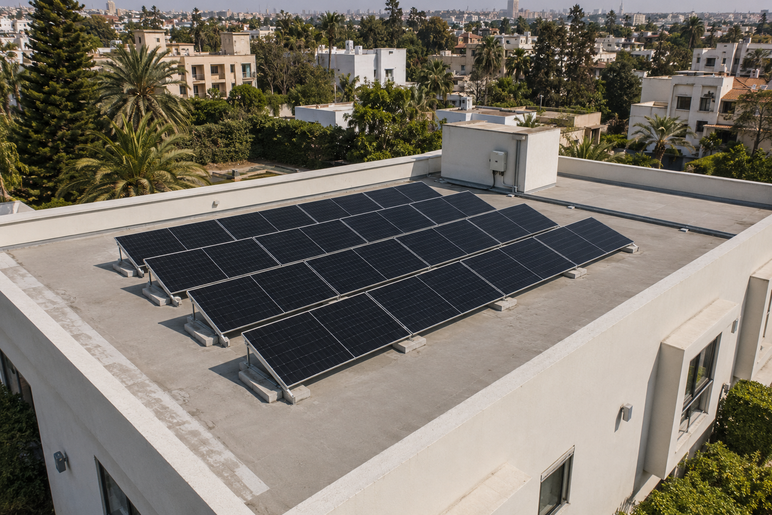 Villa marocaine avec panneaux solaires en toiture