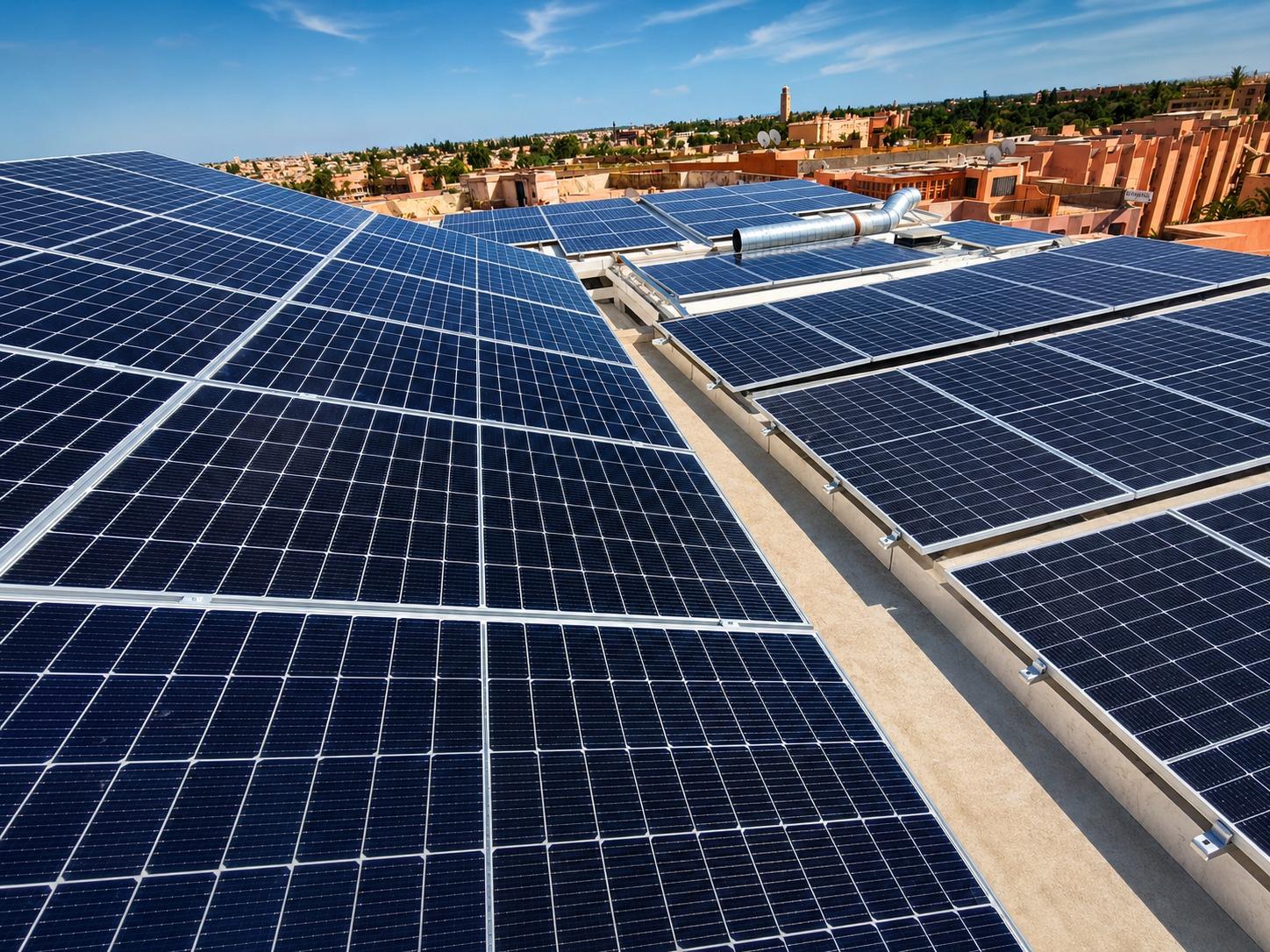 Panneaux solaires sur un hôtel à Marrakech