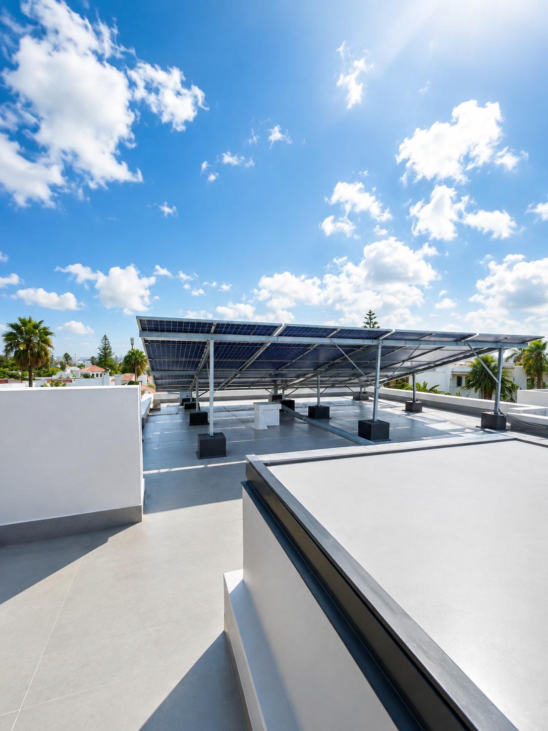 Panneaux solaires sur le toit d'une villa à Casablanca
