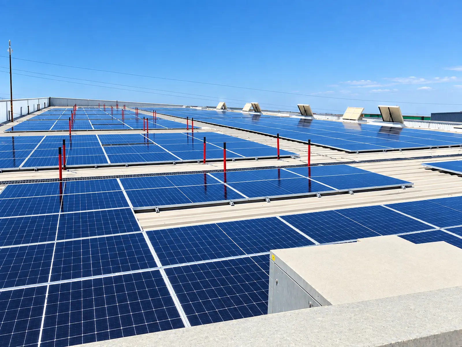 Grande toiture industrielle couverte de panneaux solaires à Casablanca